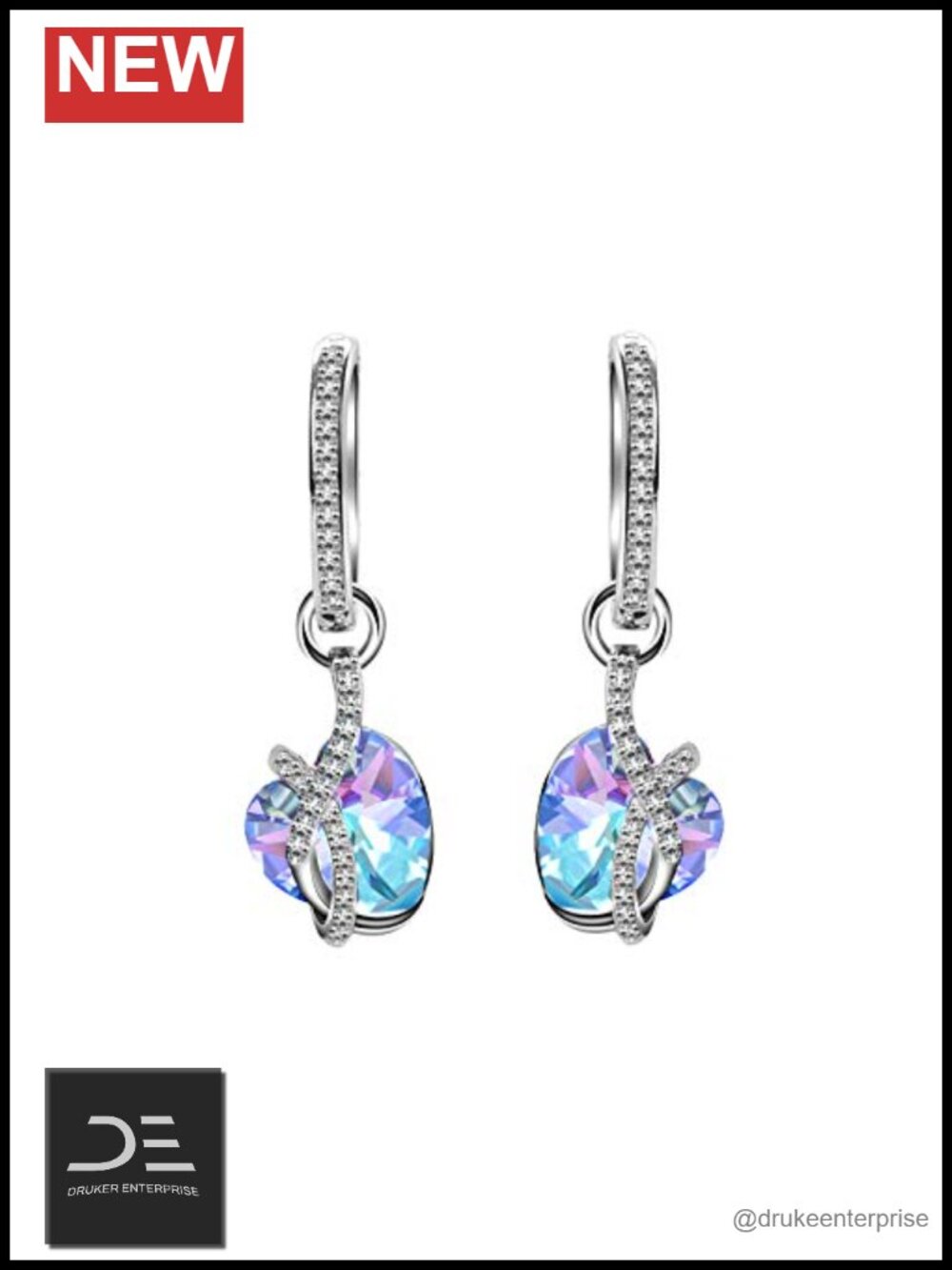 Sterling Silver Infinity Heart Hoop Earrings with Crystals